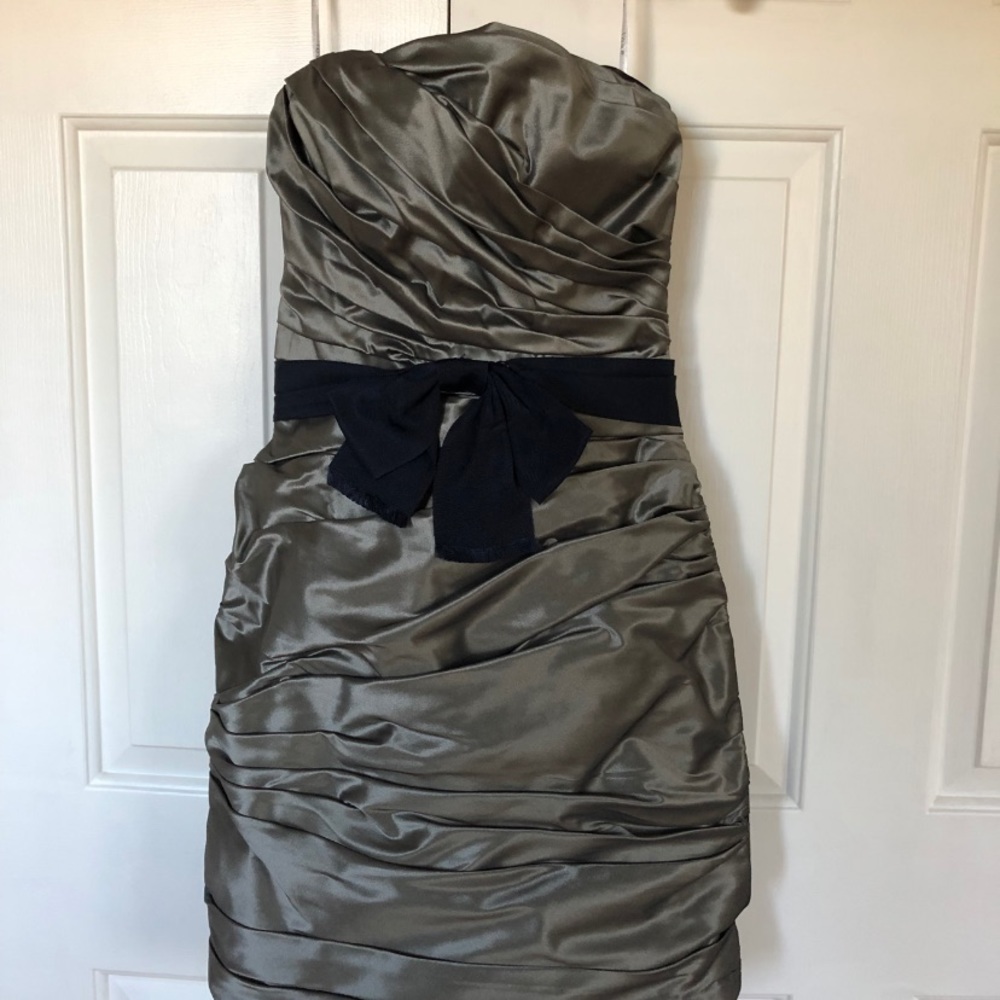 Silver with Navy Bow Bridesmaid Dress